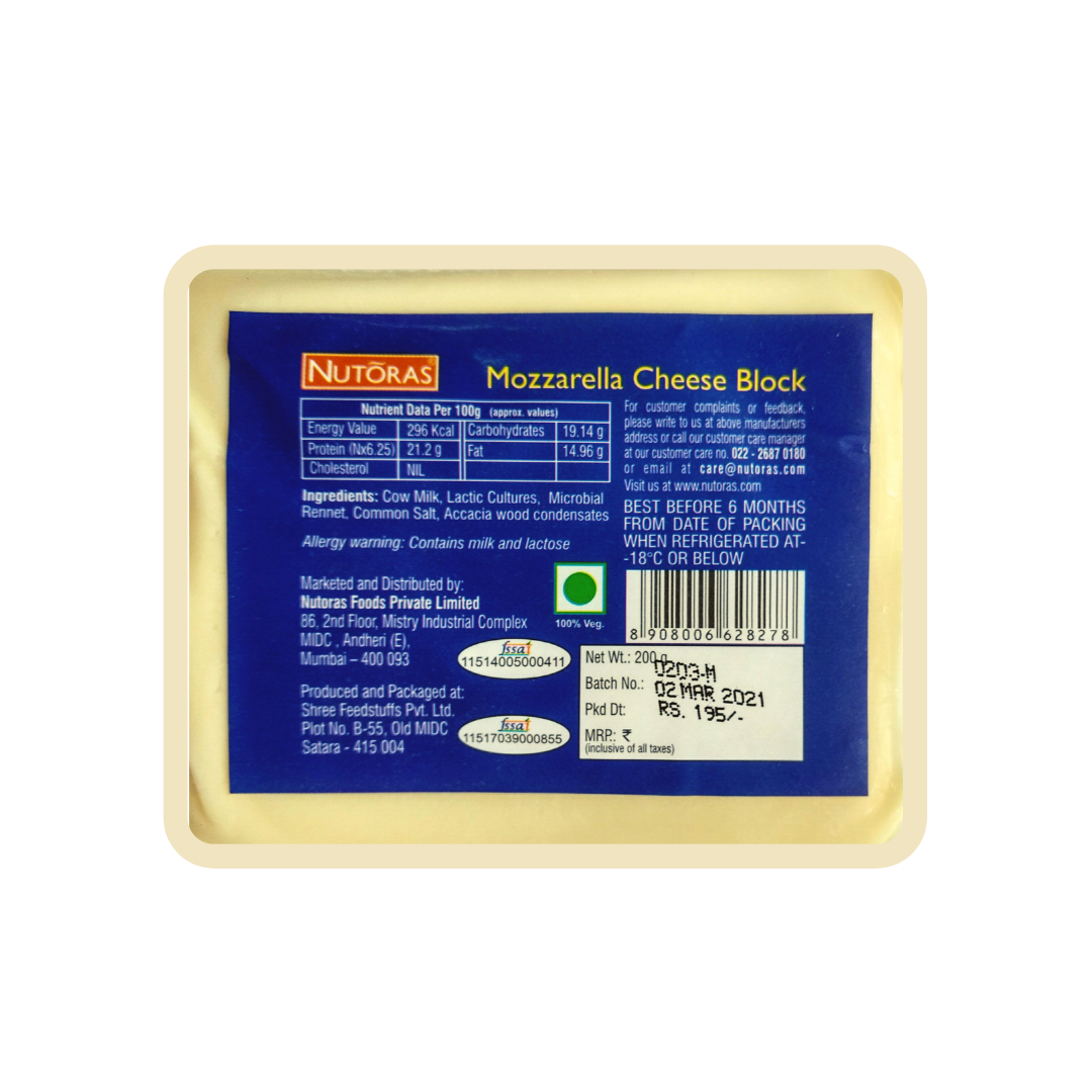 Nutoras Mozzarella Cheese Block 200g